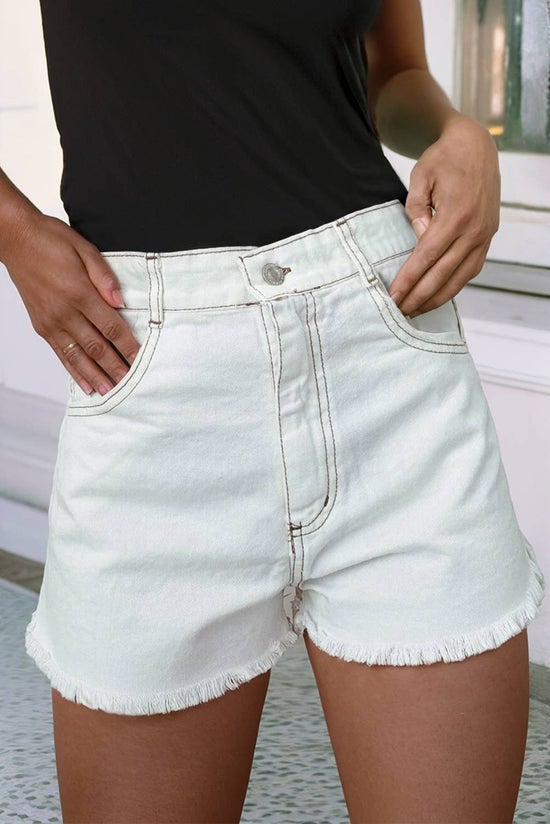 White High Waist Denim Shorts