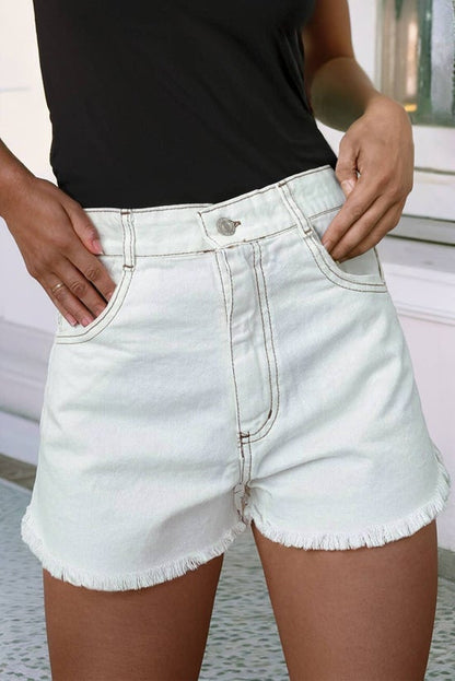 White High Waist Denim Shorts